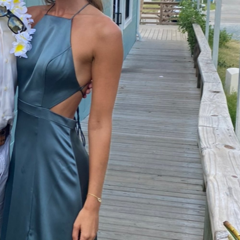 Revelry "Haven" Dress in Satin Fabric, Eucalyptus Color